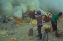 Mining for sulfur inside a volcano. Click to view